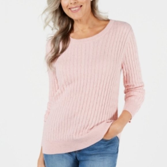 NWT Karen Scott Cable-Knit Light Pink Sweater - L - Picture 1 of 10